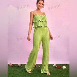 SHEIN BAE Ruffle Trim Cami Top & Flare Leg Pants Set